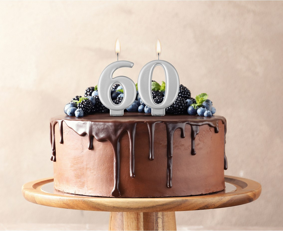 Birthday candle digit 6, metallic silver,  8 cm