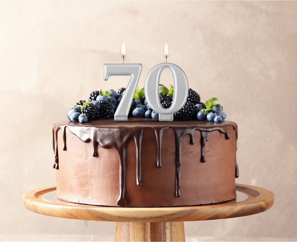 Birthday candle digit 7, metallic silver, 8 cm