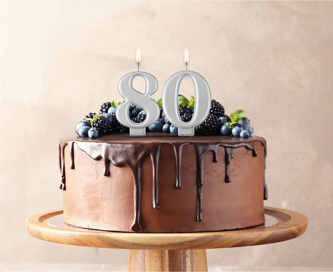 Birthday candle digit 8, metallic silver, 8 cm
