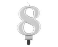 Birthday candle digit 8, metallic silver, 8 cm
