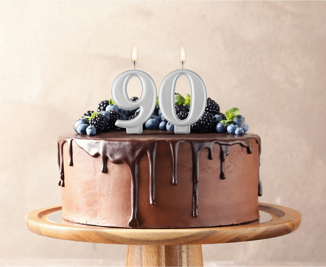 Birthday candle digit 9, metallic silver, 8 cm