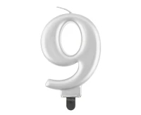 Birthday candle digit 9, metallic silver, 8 cm