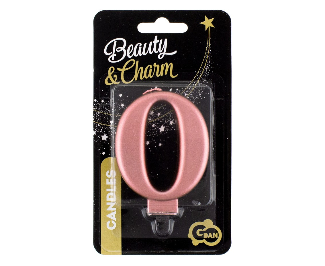 Birthday candle digit 0, metallic rosegold, 8 cm