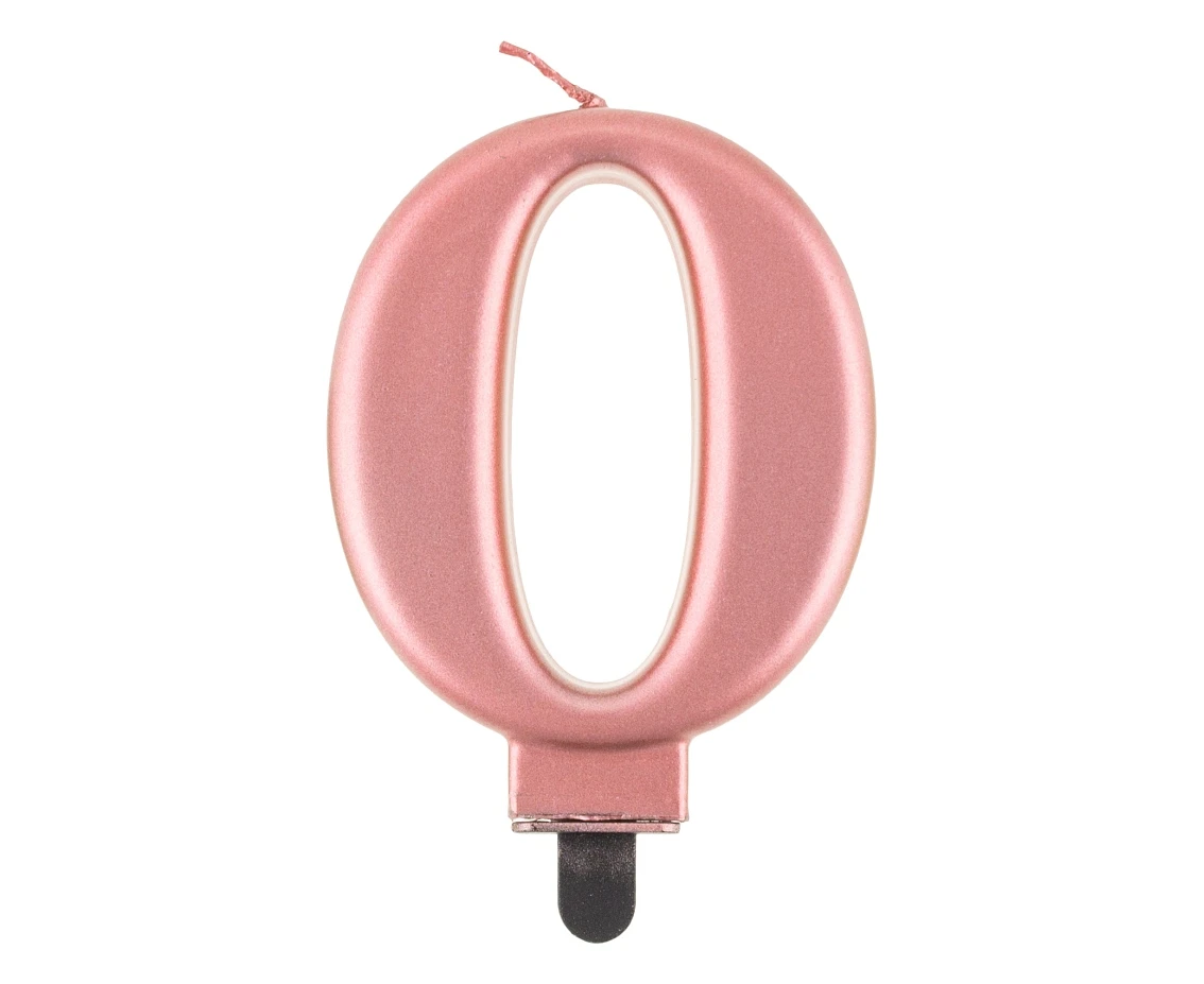 Birthday candle digit 0, metallic rosegold, 8 cm