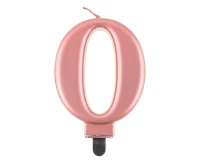 Birthday candle digit 0, metallic rosegold, 8 cm