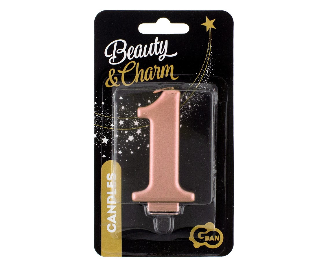 Birthday candle digit 1, metallic rosegold, 8 cm
