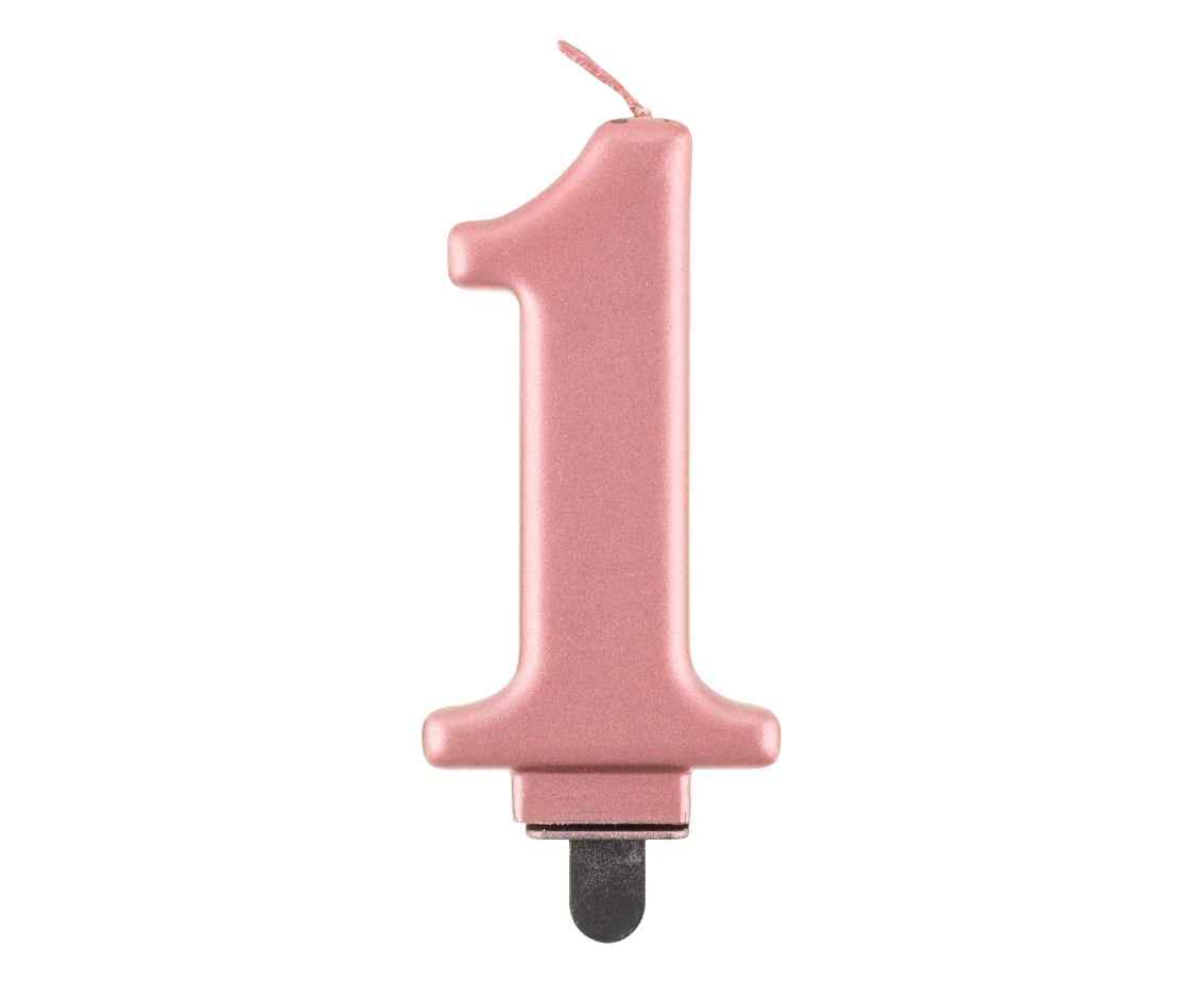 Birthday candle digit 1, metallic rosegold, 8 cm