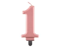 Birthday candle digit 1, metallic rosegold, 8 cm