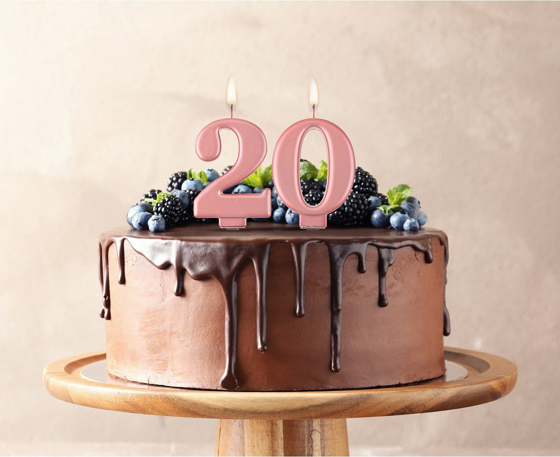 Birthday candle digit 2, metallic rosegold, 8 cm