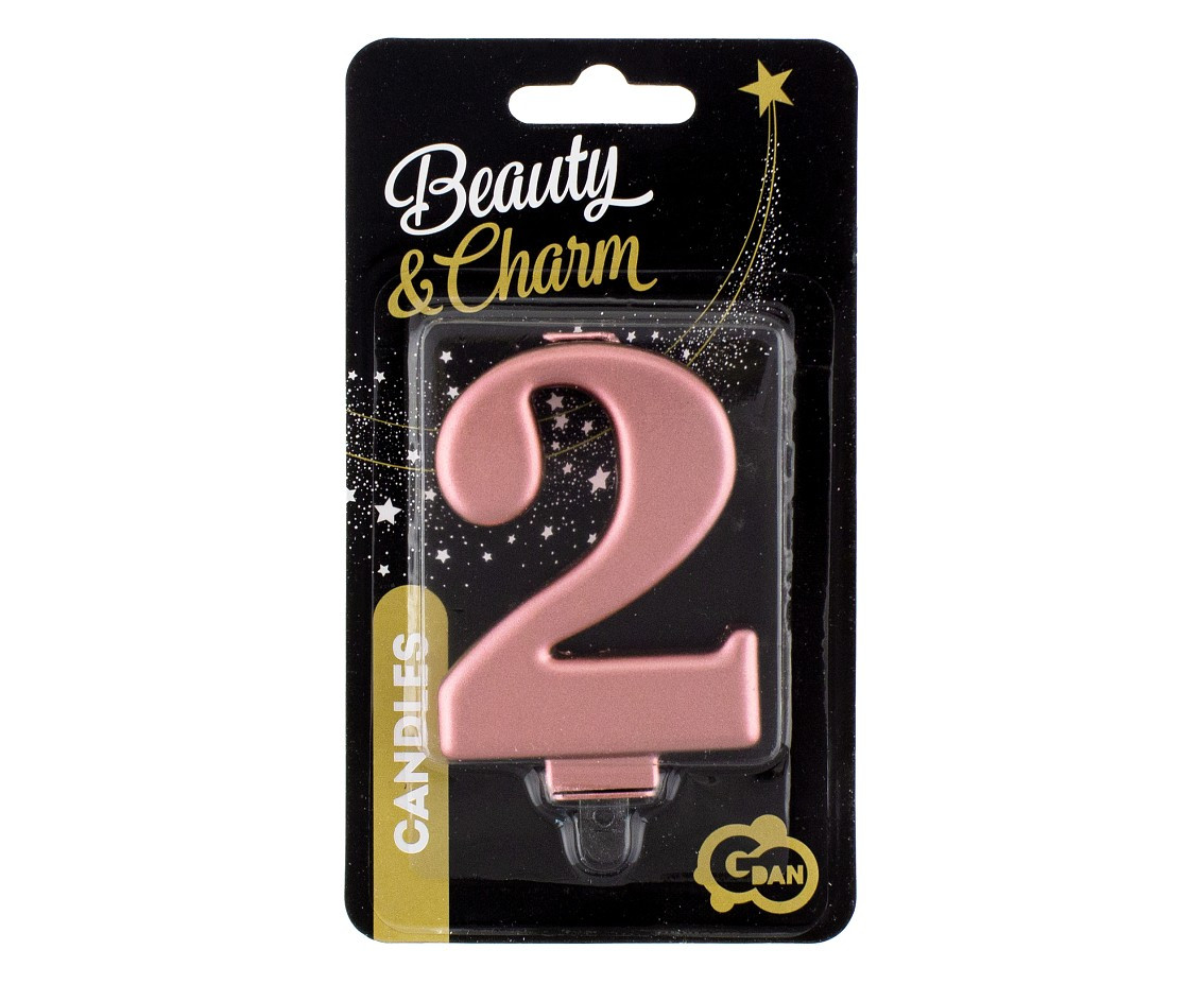 Birthday candle digit 2, metallic rosegold, 8 cm