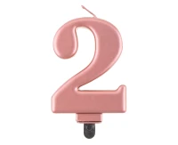 Birthday candle digit 2, metallic rosegold, 8 cm