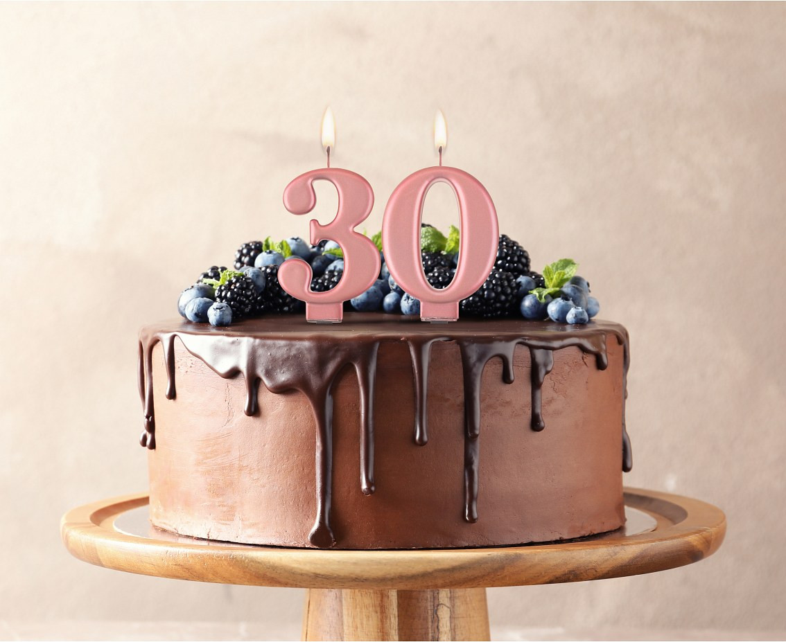 Birthday candle digit 3, metallic rosegold, 8 cm