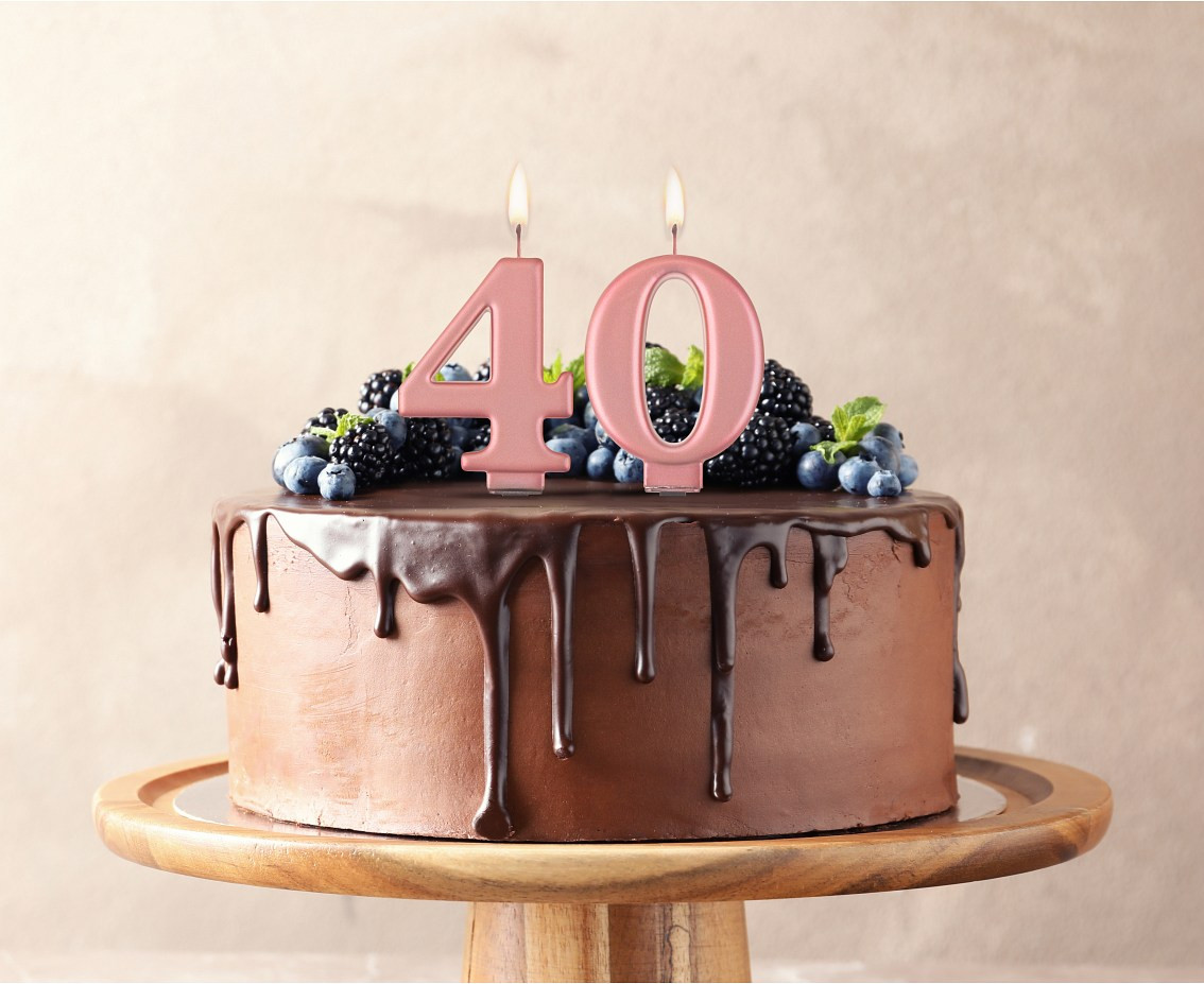 Birthday candle digit 4, metallic rosegold, 8 cm