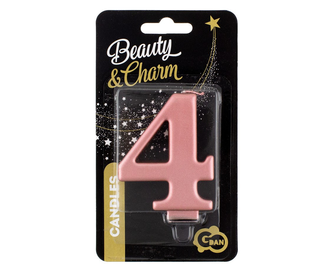 Birthday candle digit 4, metallic rosegold, 8 cm