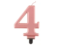 Birthday candle digit 4, metallic rosegold, 8 cm