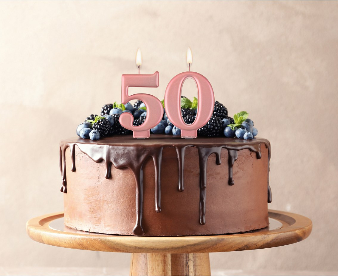 Birthday candle digit 5, metallic rosegold, 8 cm