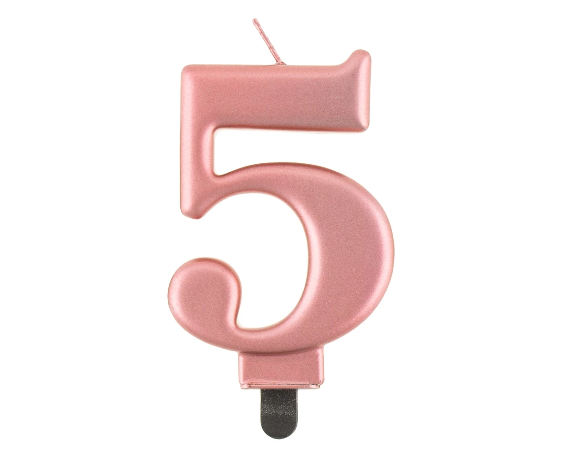 Birthday candle digit 5, metallic rosegold, 8 cm