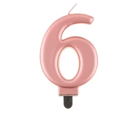 Birthday candle digit 6, metallic rosegold, 8 cm