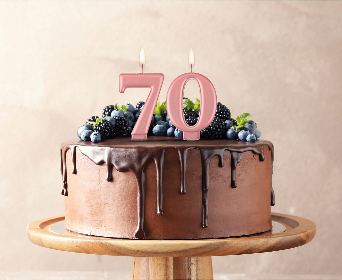 Birthday candle digit 7, metallic rosegold, 8 cm