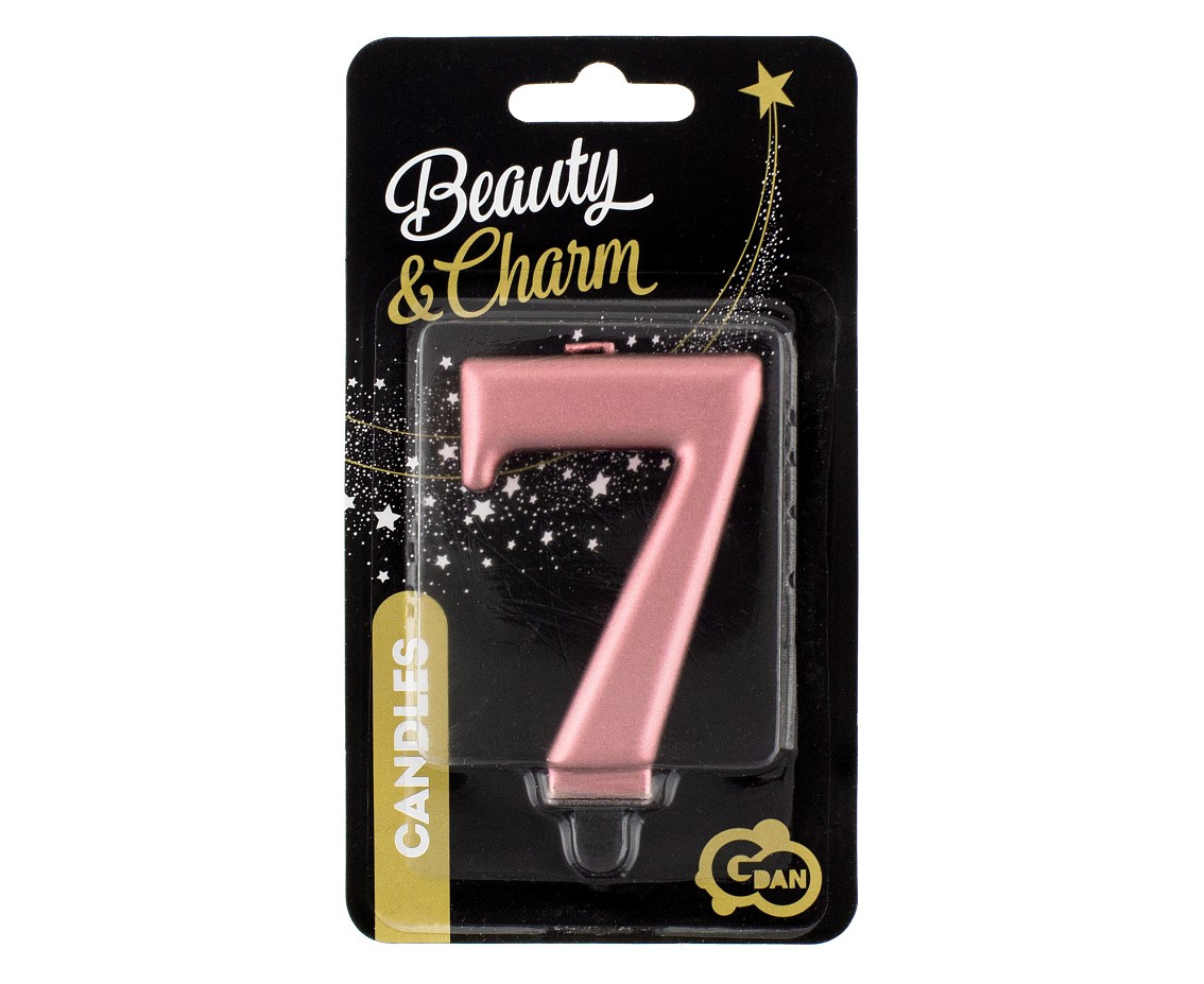 Birthday candle digit 7, metallic rosegold, 8 cm