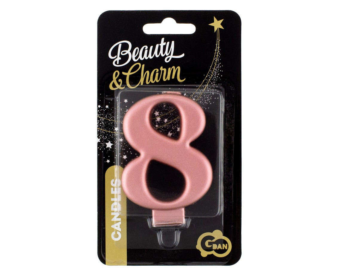 Birthday candle digit 8, metallic rosegold, 8 cm