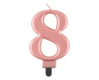 Birthday candle digit 8, metallic rosegold, 8 cm