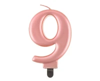 Birthday candle digit 9, metallic rosegold, 8 cm