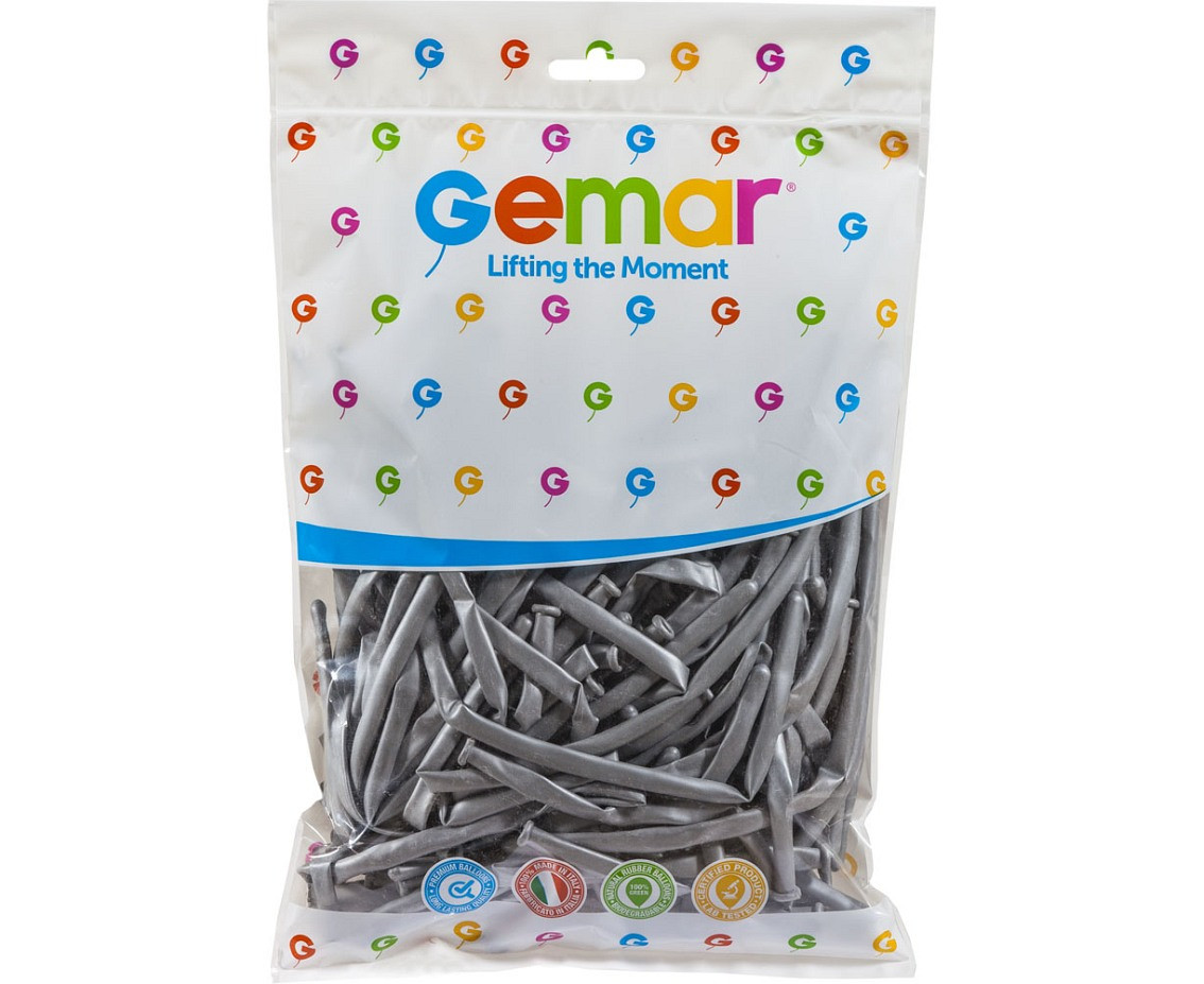 Balloons Gemar, modelling balloon, silver, 100pcs