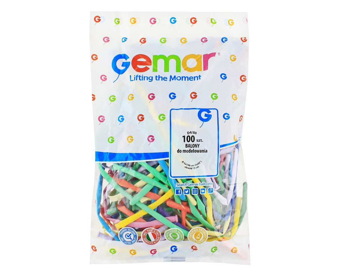 Balloons Gemar, modelling balloon, macaron mix, 100pcs
