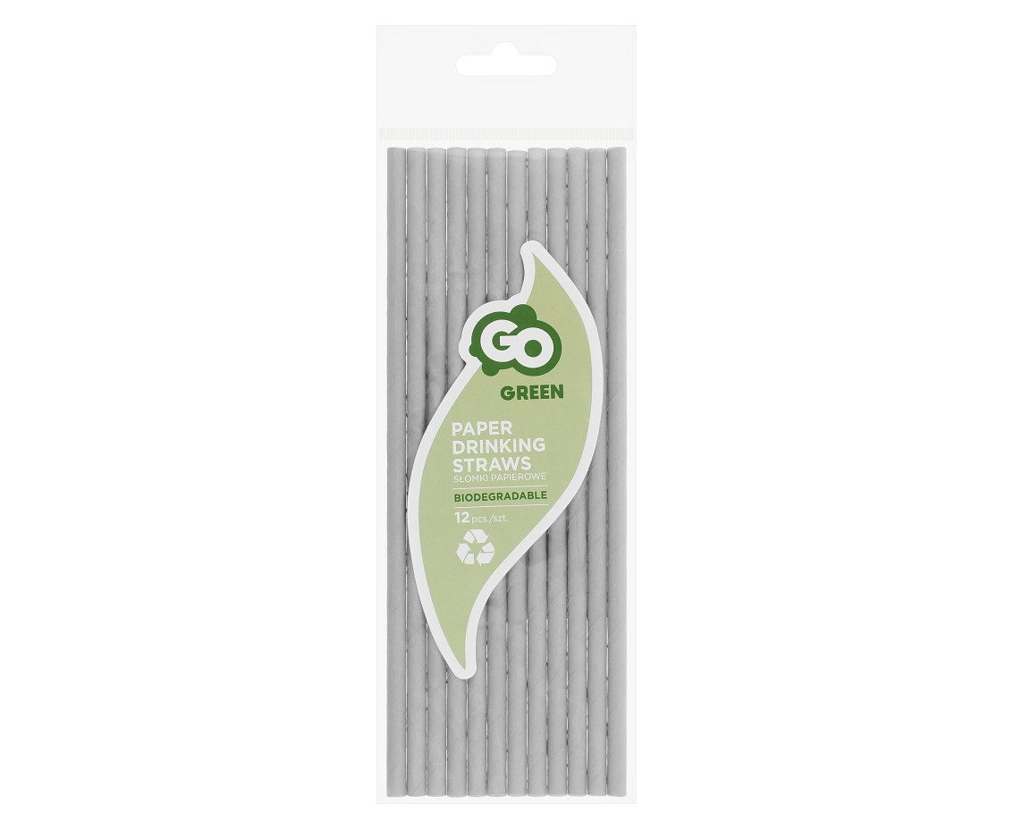 Drinking paper straws, grey, 6x197mm / 12 pcs., EC EOL