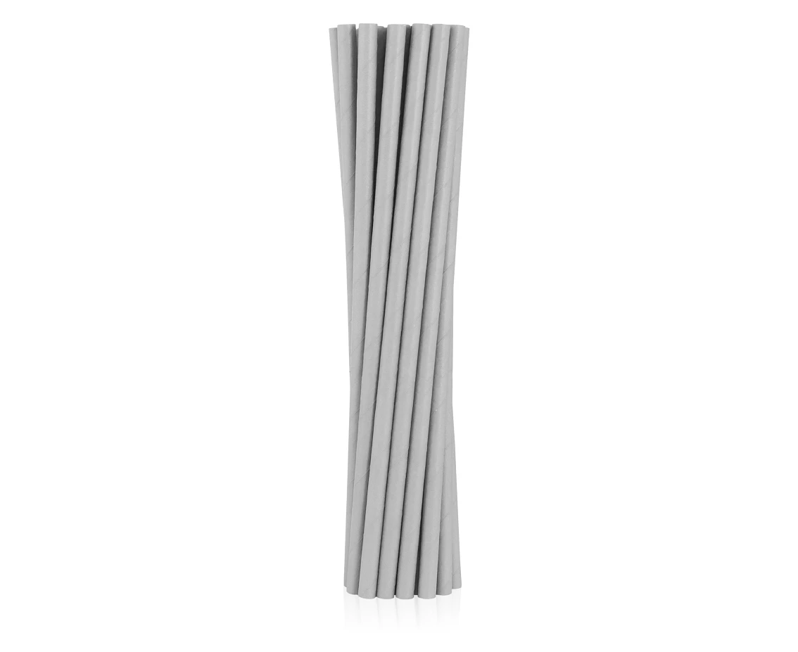 Drinking paper straws, grey, 6x197mm / 12 pcs., EC EOL