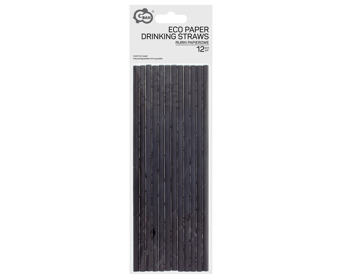Paper Drinking Straws, black, 6x197 mm / 12 pcs.