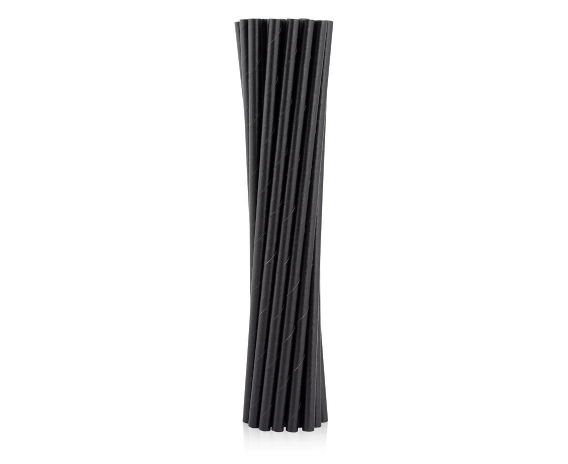 Paper Drinking Straws, black, 6x197 mm / 12 pcs.