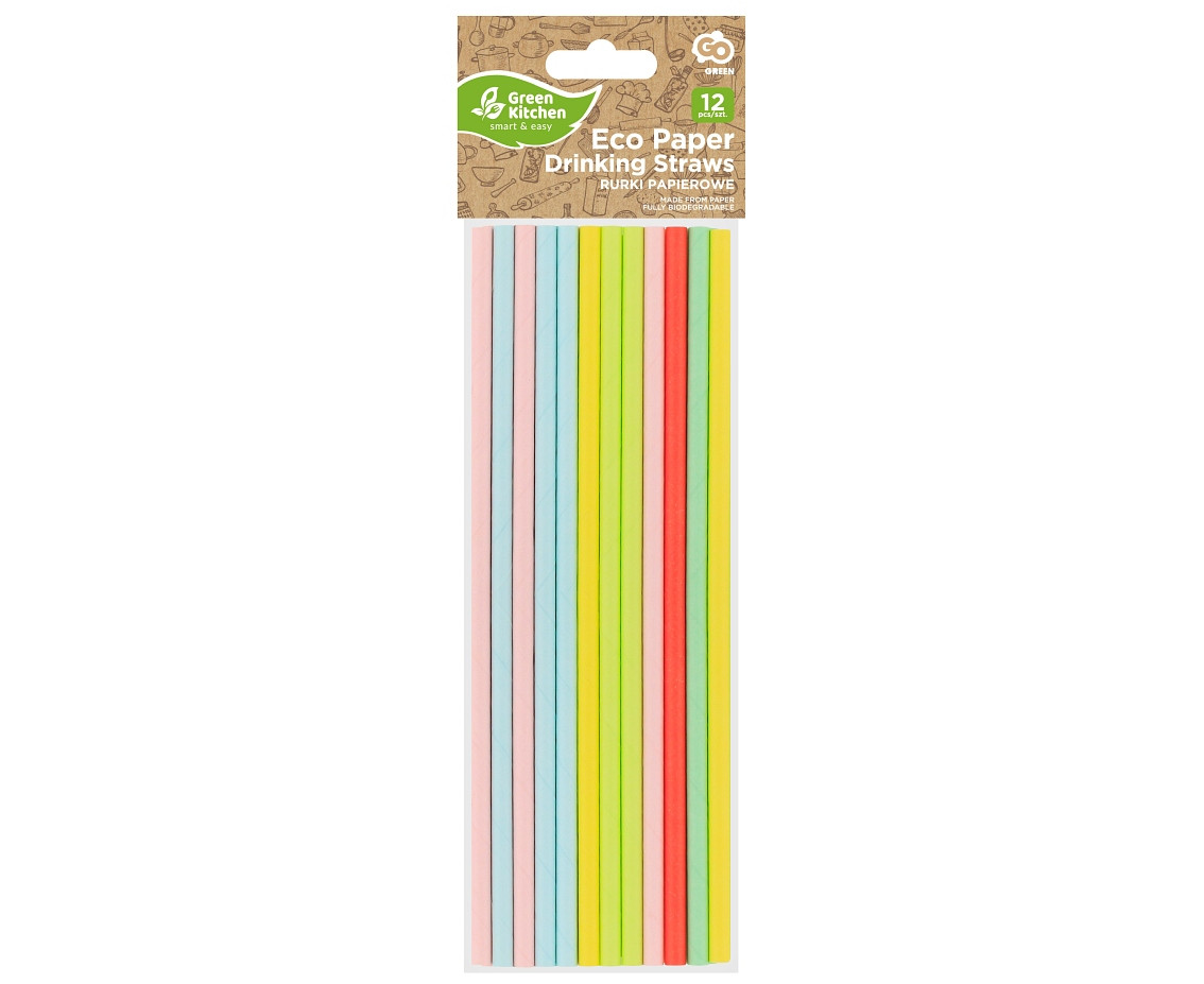 Paper Drinking Straws, pastel colours assorted, 6x197 mm / 12 pcs. EOL