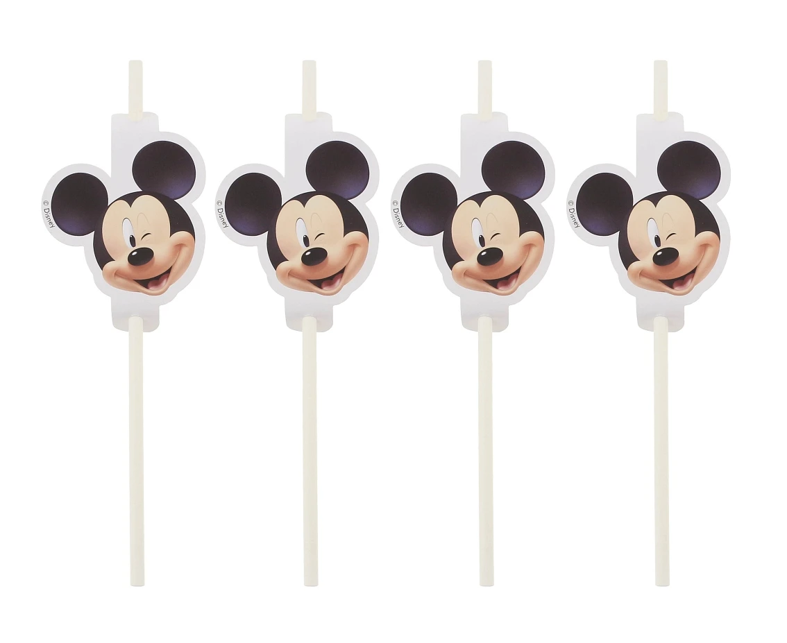 Medallion paper flexi drinking straws Mickey, 4 pcs					 EOL