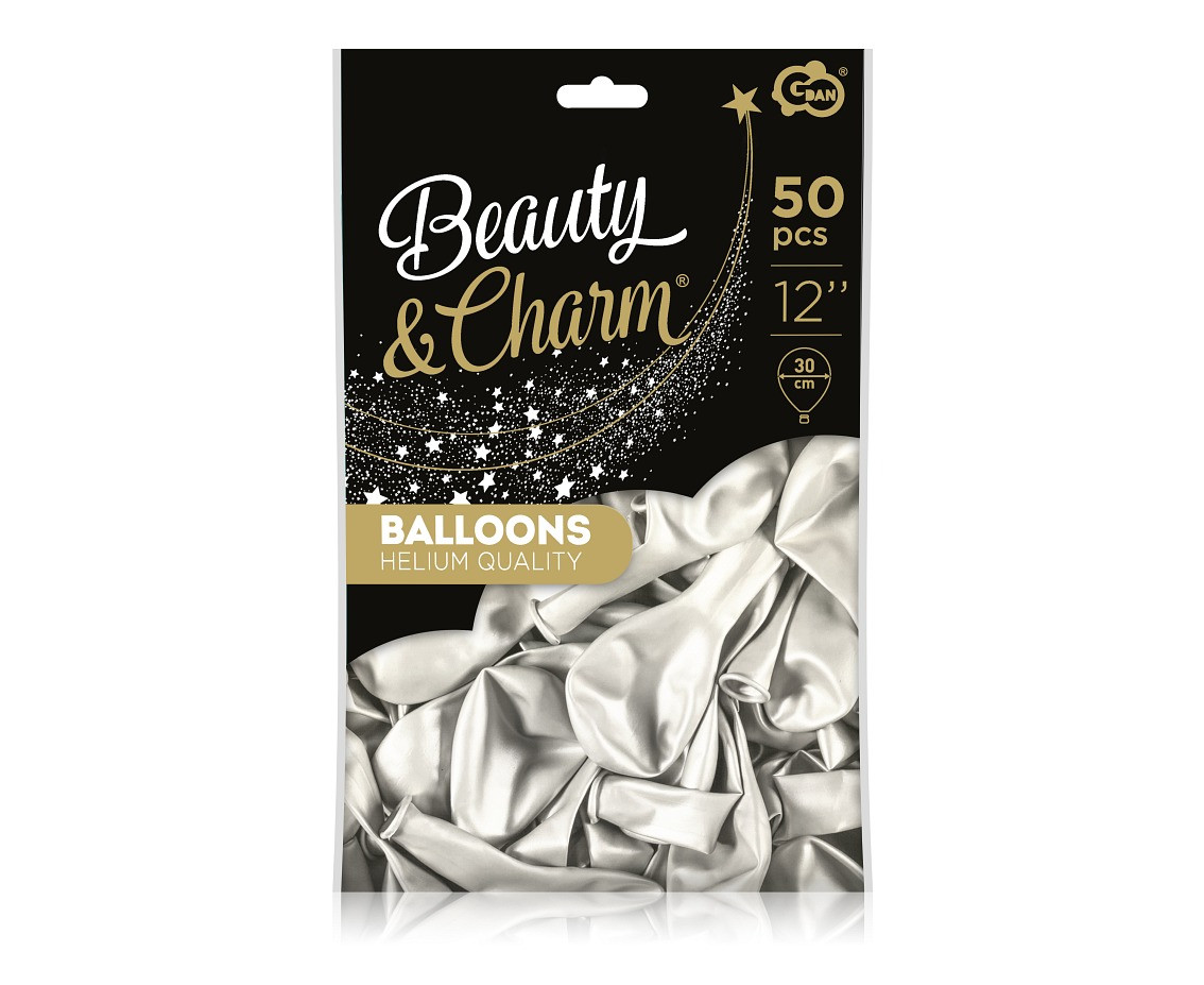 Balloons B&C 12", metallic white, 50pcs