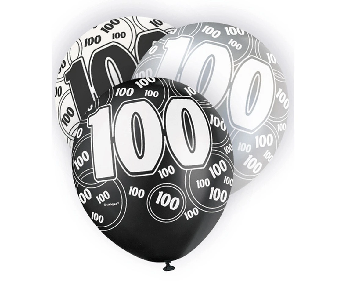 Balloon UQ 12" Glitz with overprint 100, black mix, 6 pcs