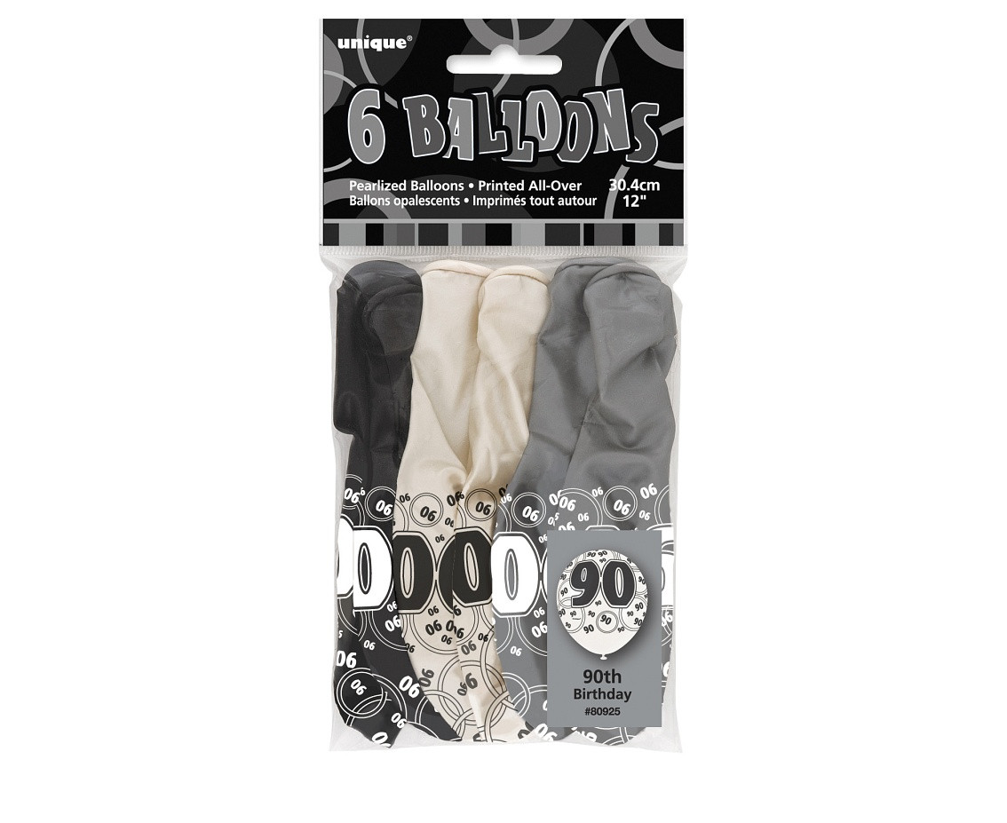 Balloon UQ 12" Glitz with overprint 90, black mix, 6 pcs