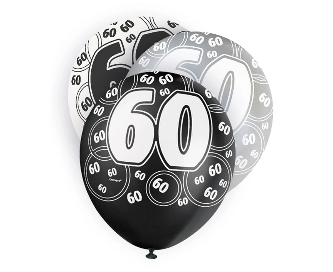 Balloon UQ 12" Glitz with overprint 60, black mix, 6 pcs
