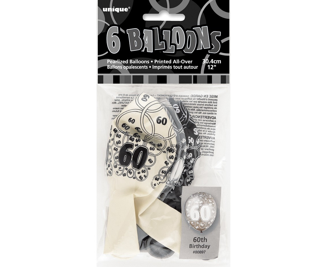 Balloon UQ 12" Glitz with overprint 60, black mix, 6 pcs