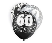 Balloon UQ 12" Glitz with overprint 60, black mix, 6 pcs