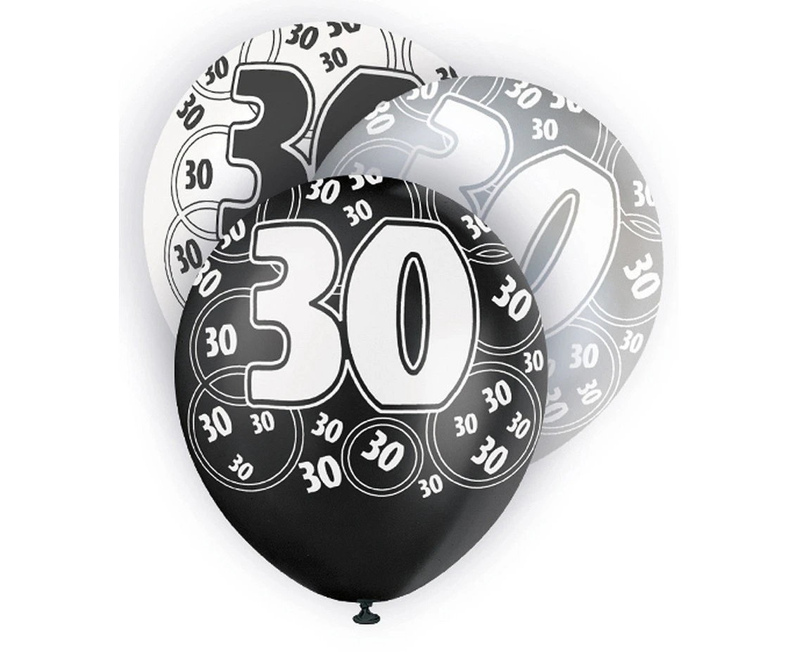 Balloon UQ 12" Glitz with overprint 30, black mix, 6 pcs