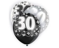 Balloon UQ 12" Glitz with overprint 30, black mix, 6 pcs