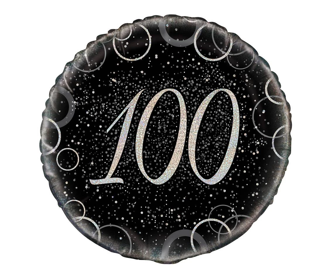 Foil balloon QU 18" Prism with overprint 100, silver