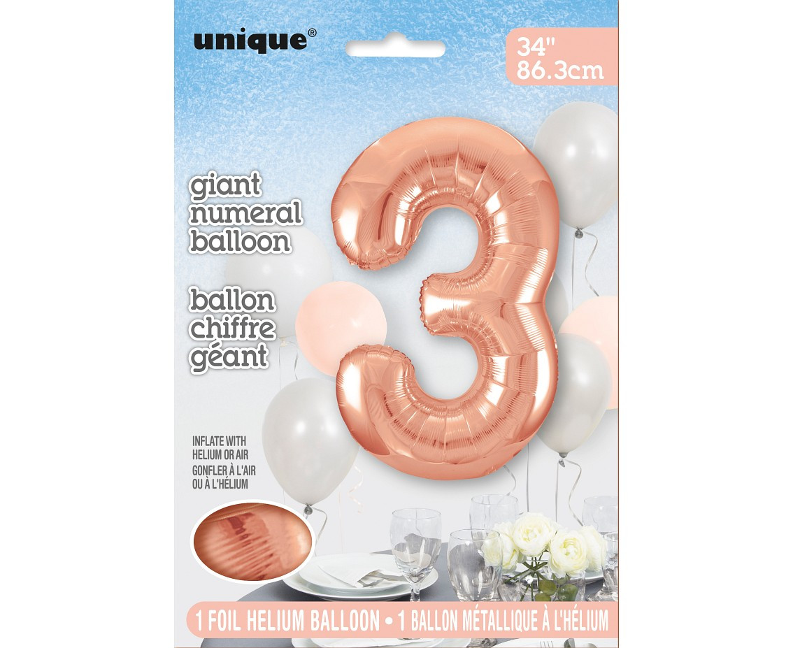 Foil balloon UQ 34" Number 3, rose gold