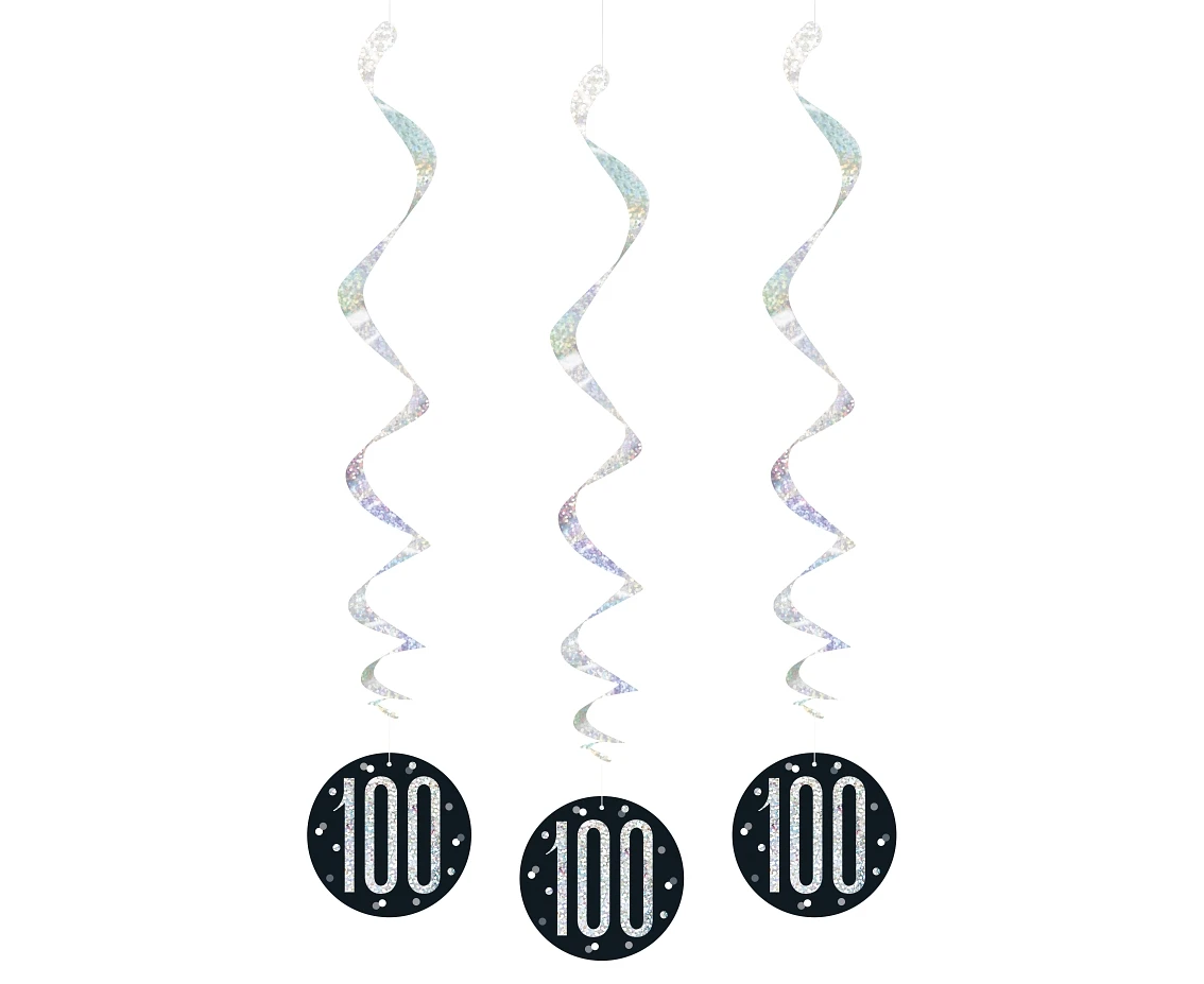 Hanging swirls Glitz 100, dots, 81 cm, black, 6 pcs