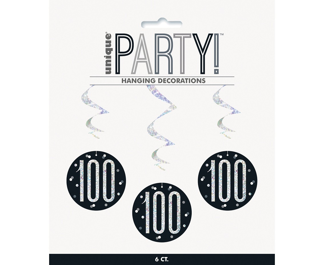 Hanging swirls Glitz 100, dots, 81 cm, black, 6 pcs