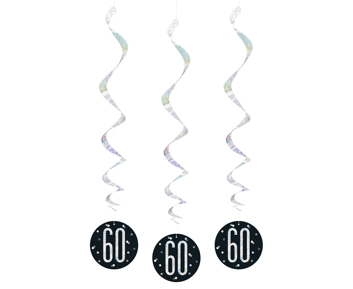 Hanging swirls Glitz 60, 81 cm, black, 6 pcs