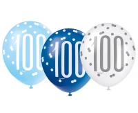 Balloon UQ 12" Glitz with overprint 100, blue mix, 6 pcs
