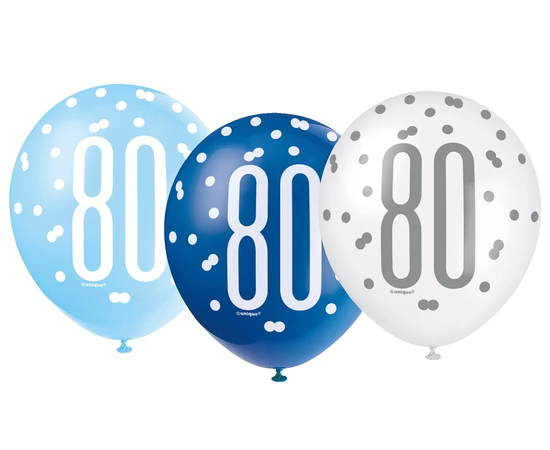 Balloon UQ 12" Glitz with overprint 80, blue mix, 6 pcs